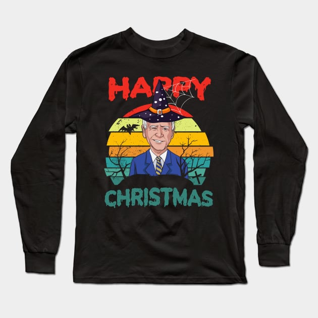 Retro Joe Biden Halloween Happy Christmas Witch Hat Anti Biden Long Sleeve T-Shirt by wonderws